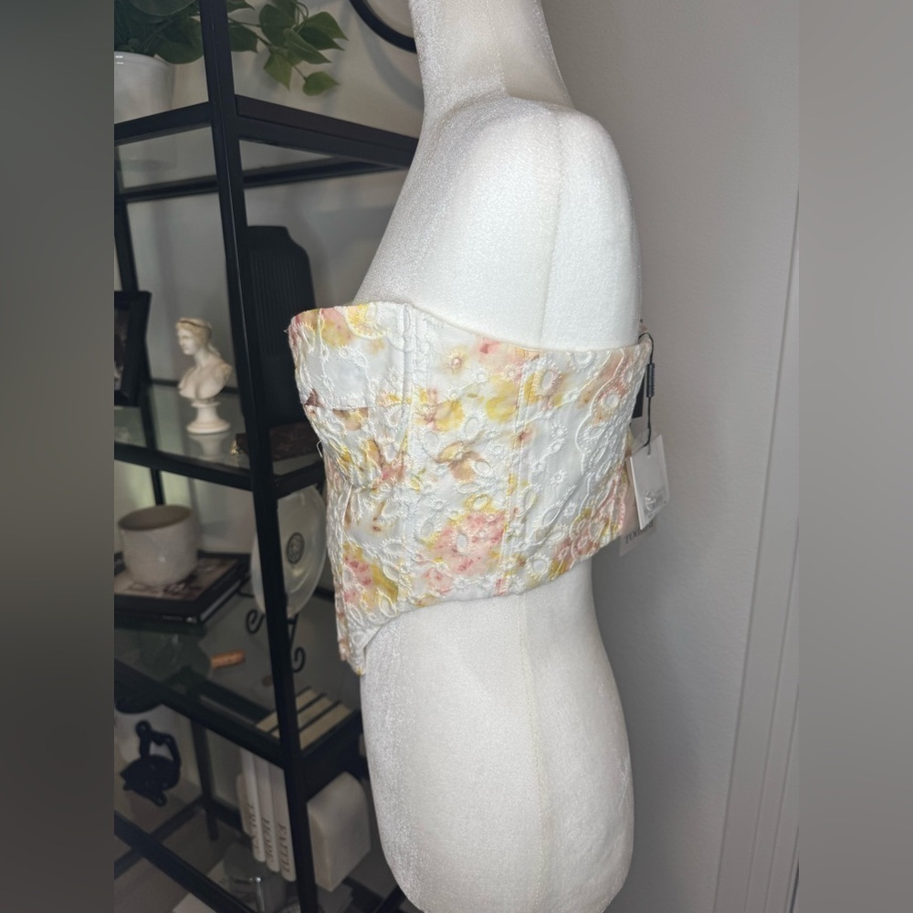 NWT BARDOT LILA SUNNY FLORAL UNDERWIRE BUSTIER CORSET CROP WHITE PINK SIZE 10 - Picture 4 of 7